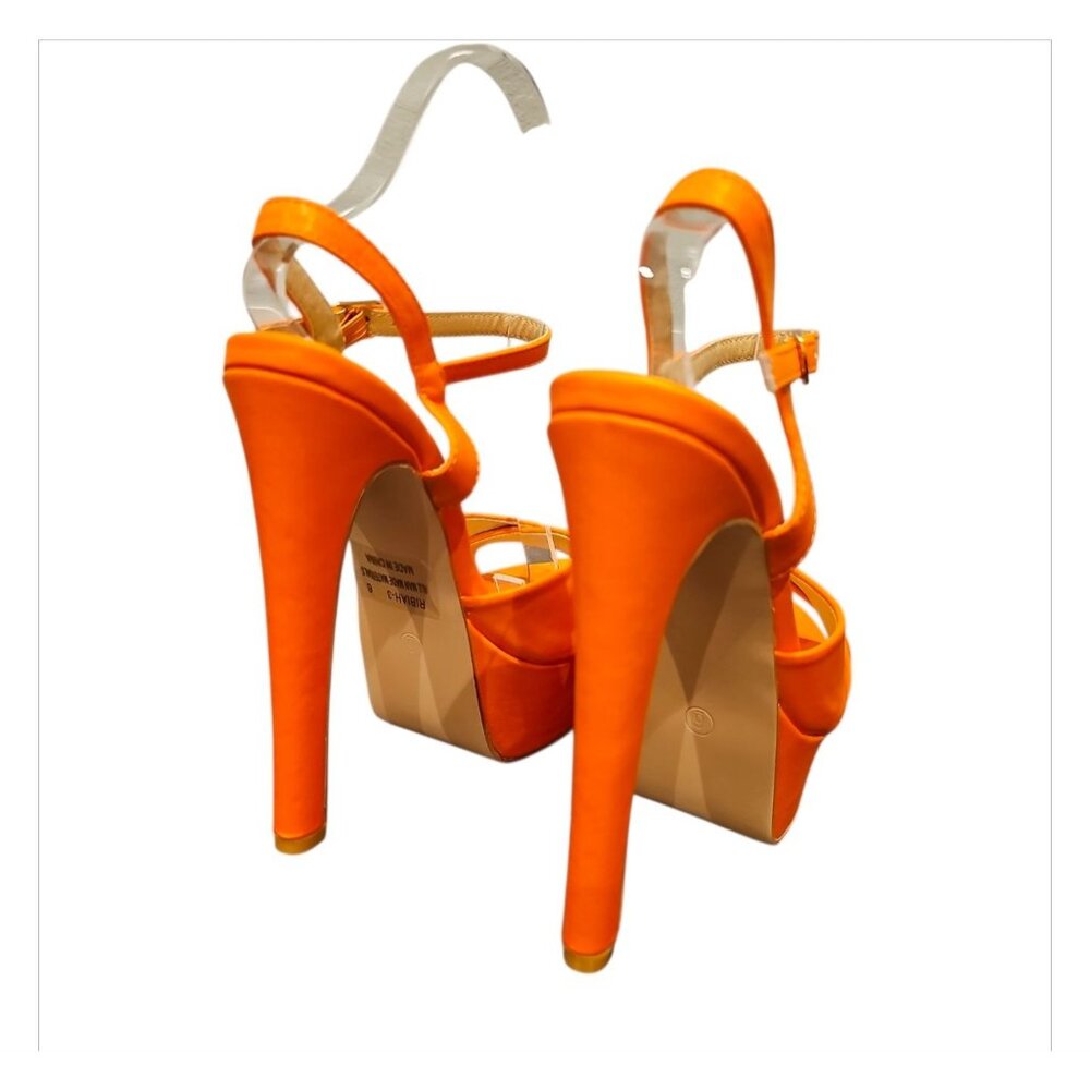 Orange Open-Toe Platform High Heels With Ankle Strap - Picture 3 of 5